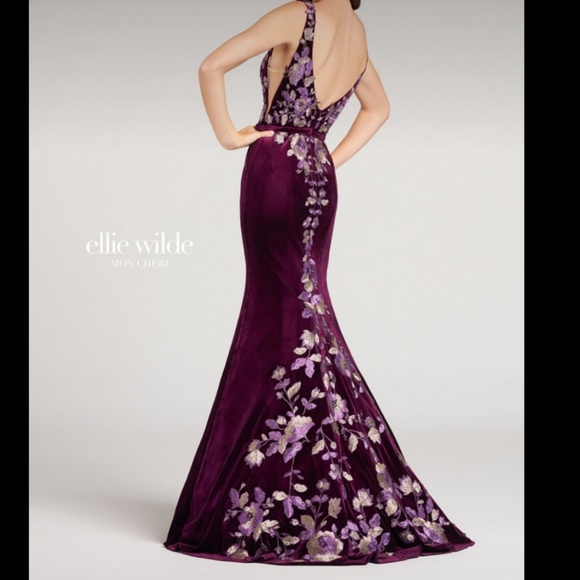 velvet purple prom dress